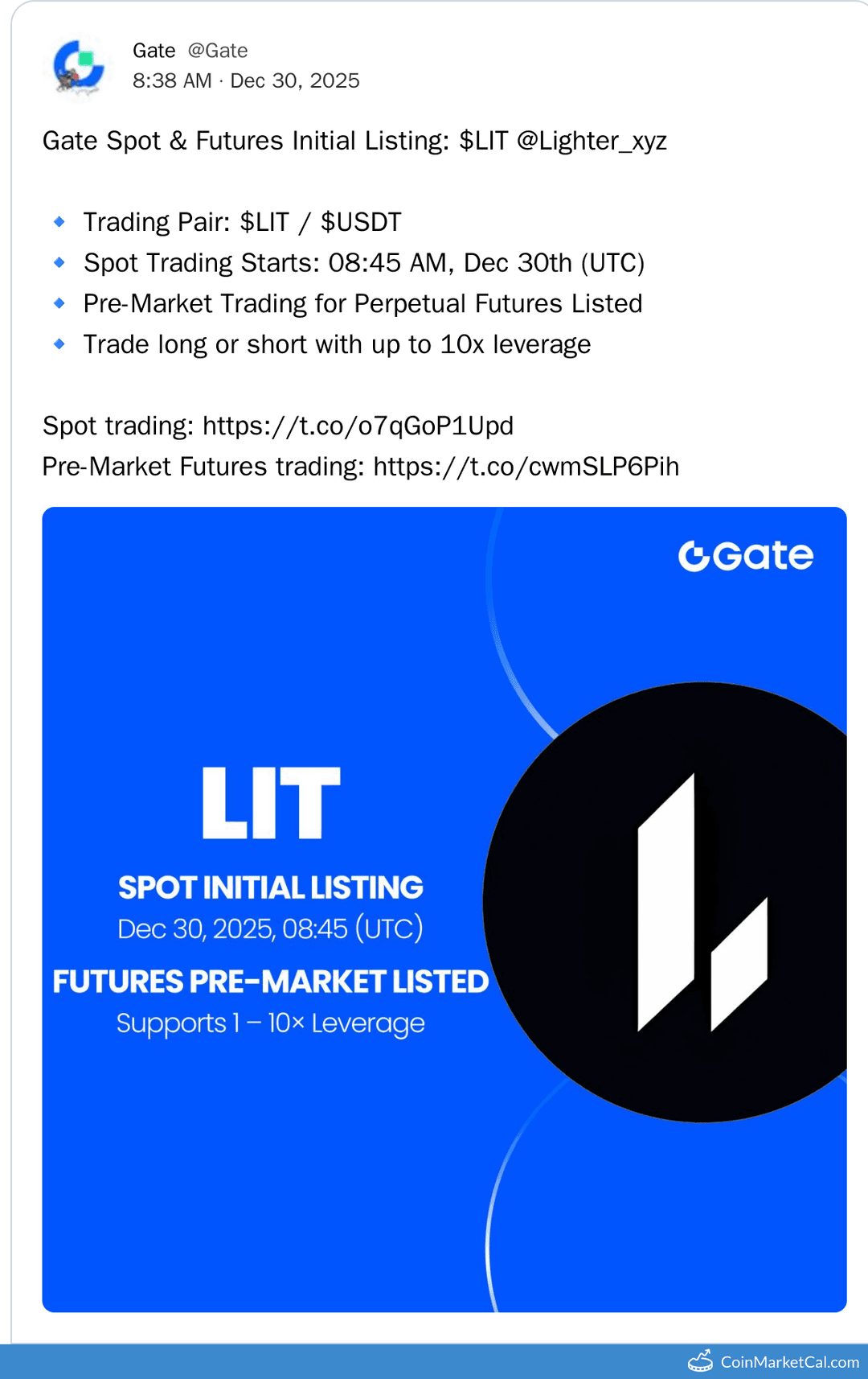 Gate.io Listing of Lighter (LIT)