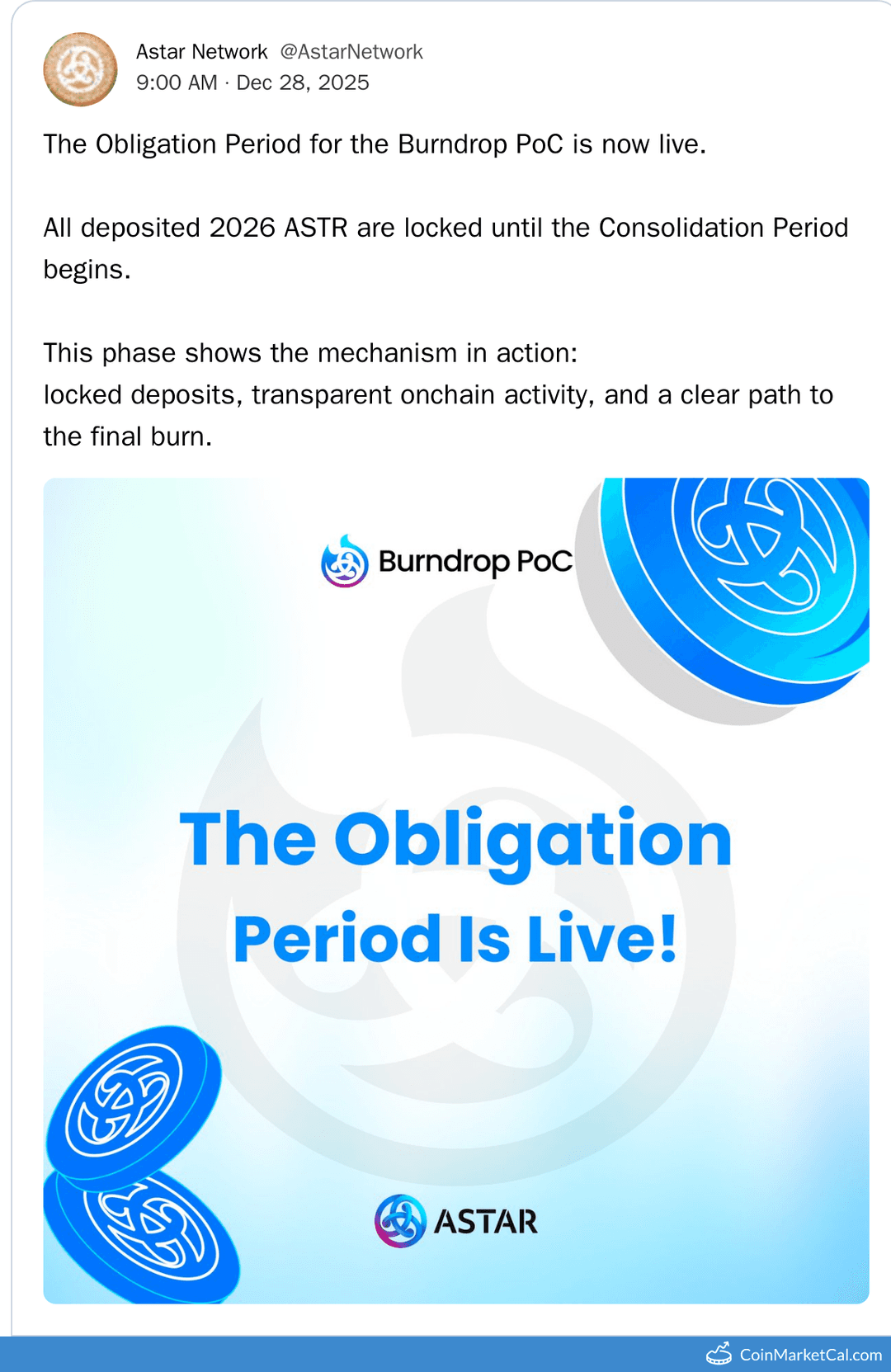 Astar Obligation Period Begins