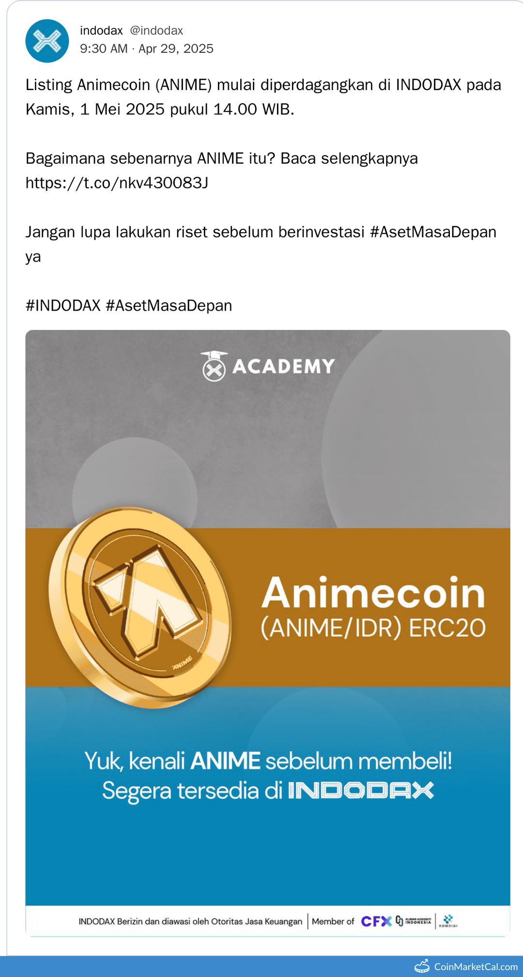Animecoin (ANIME) Listing on INDODAX