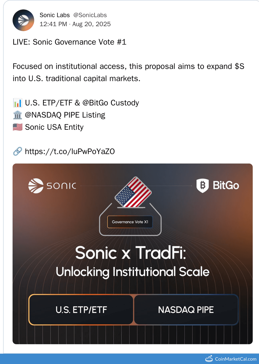 Sonic Governance Vote #1 Deadline