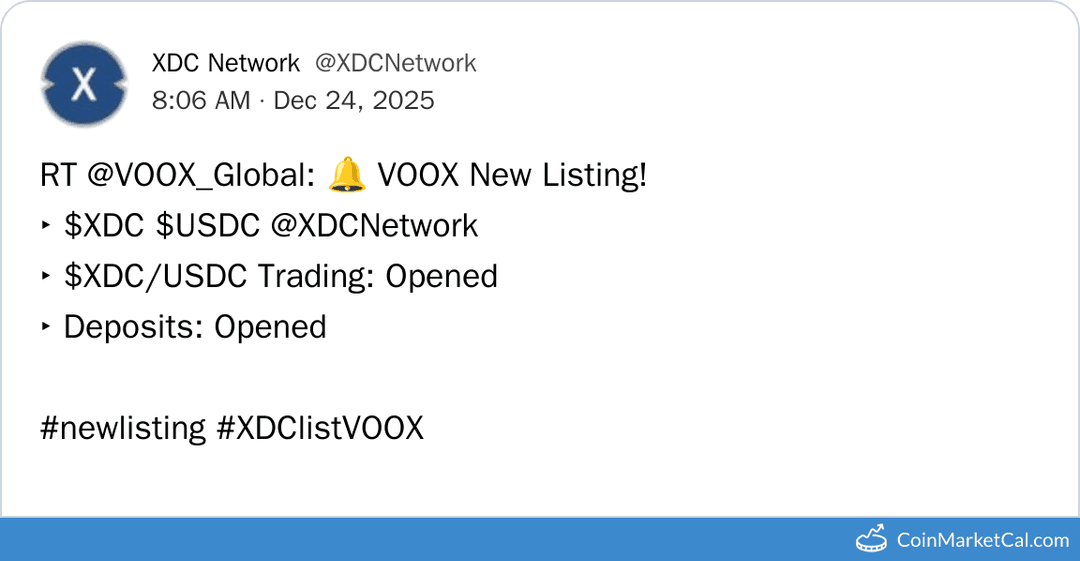 VOOX Listing XDC Network