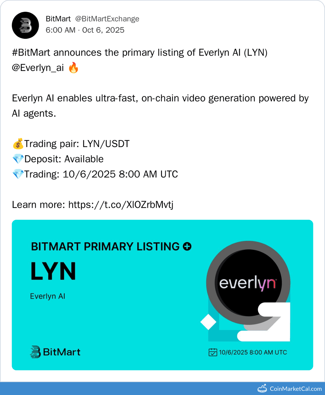 BitMart Listing Everlyn (LYN) Token