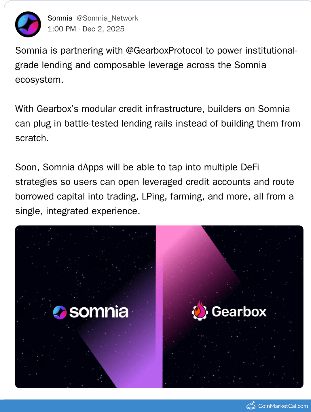 Somnia Network Partnership with Gearbox Protocol
