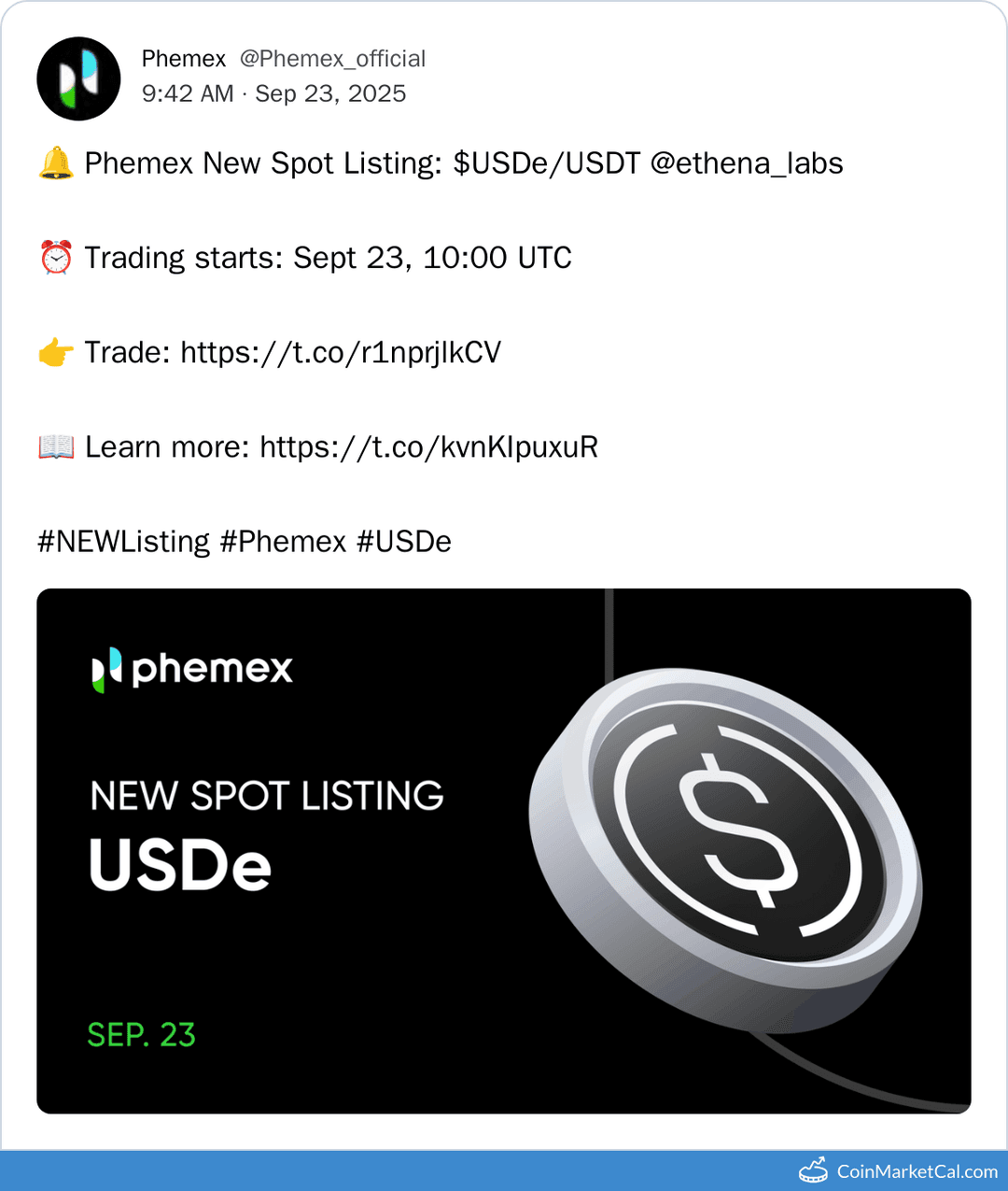 Phemex Listing Ethena USDe