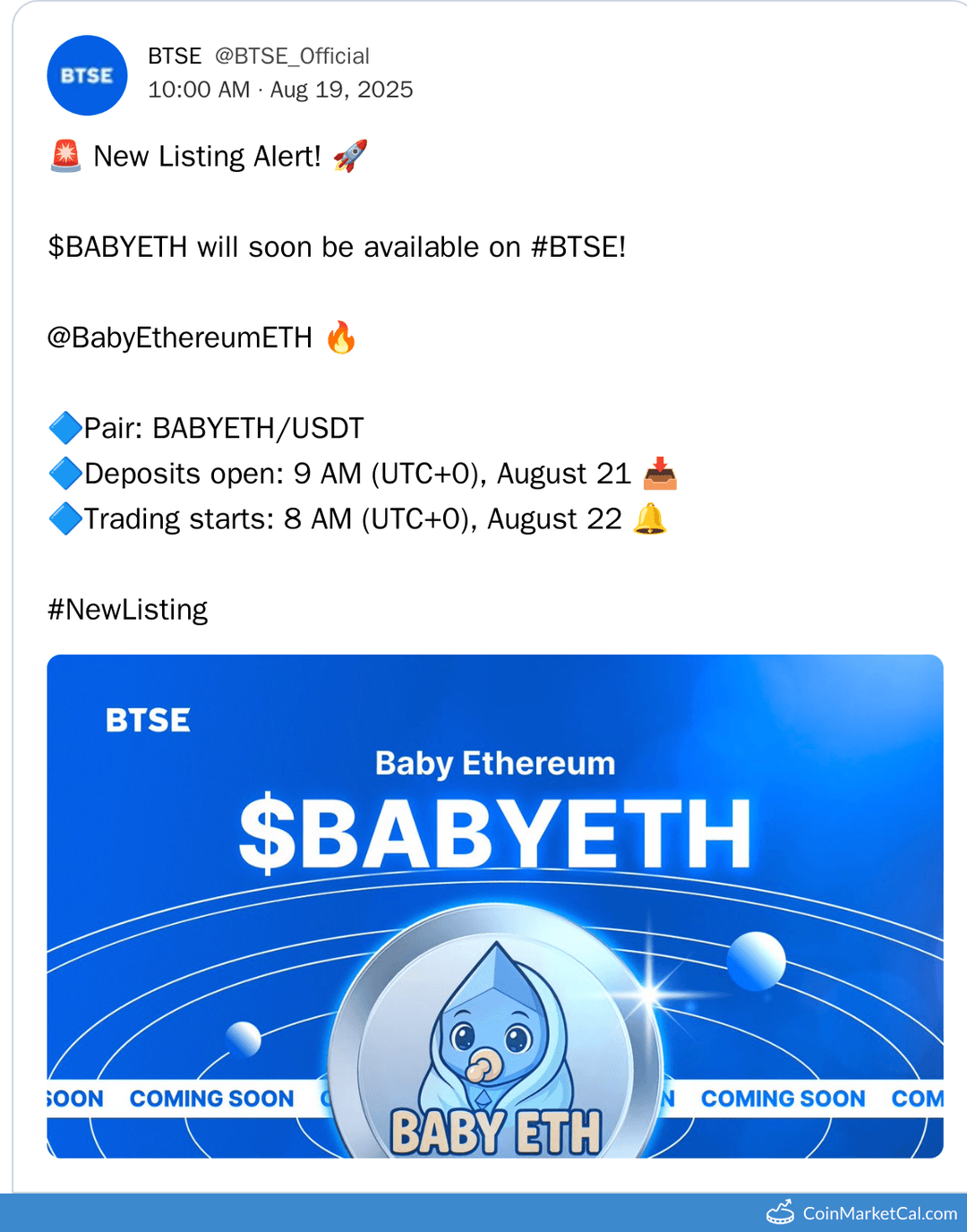 Baby Ethereum ($BABYETH) Listing on BTSE