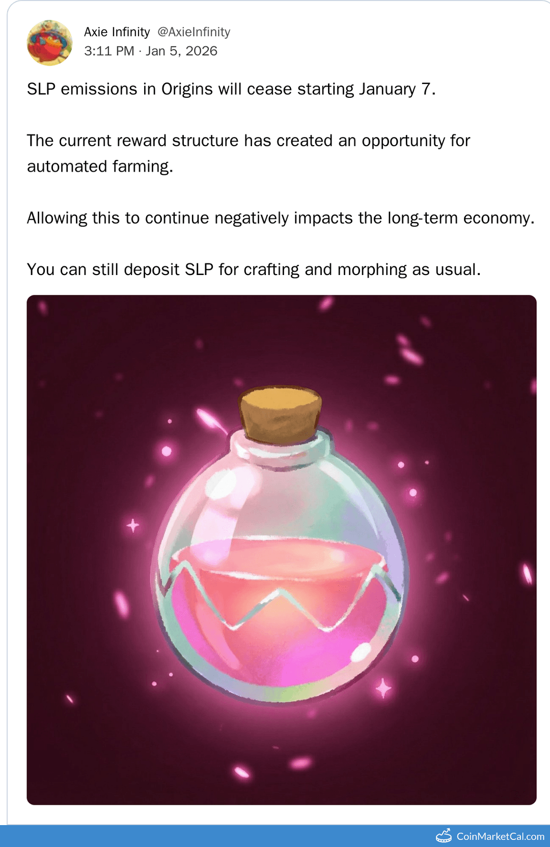 Axie Infinity SLP Emissions End