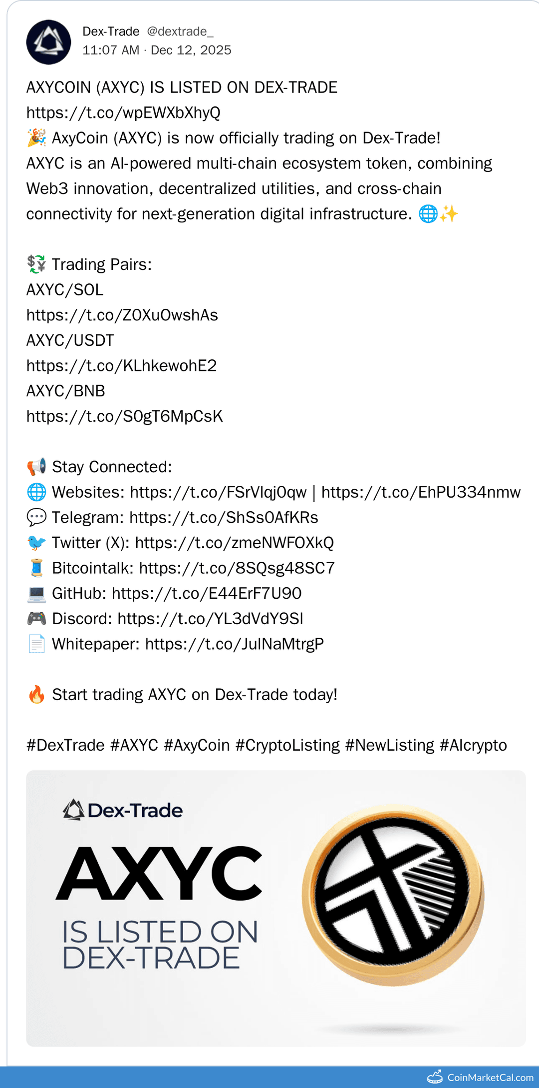 Dex-Trade Dex-Trade Listing for AxyCoin
