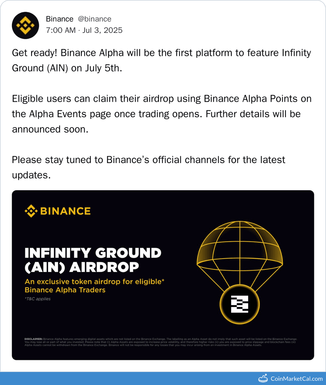 Infinity Ground (AIN) Airdrop Launch