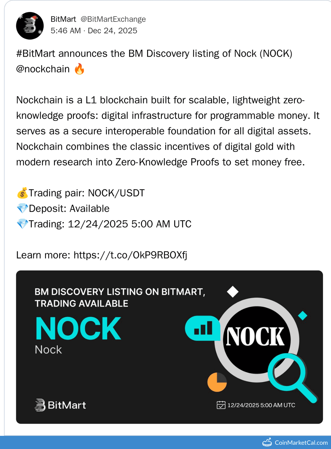 BitMart Lists Nockchain (NOCK)