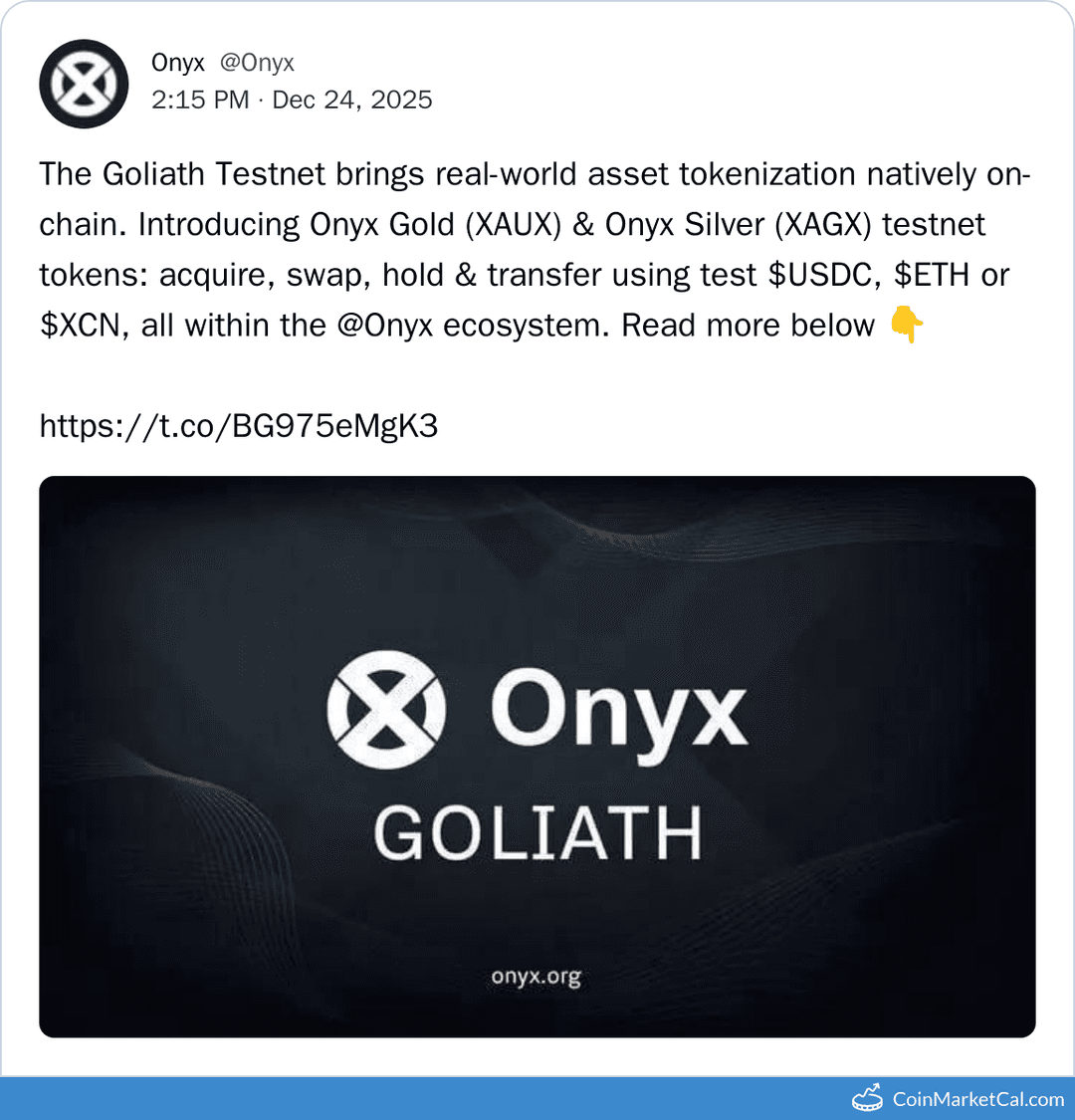 Onyxcoin XAUX & XAGX Testnet Release