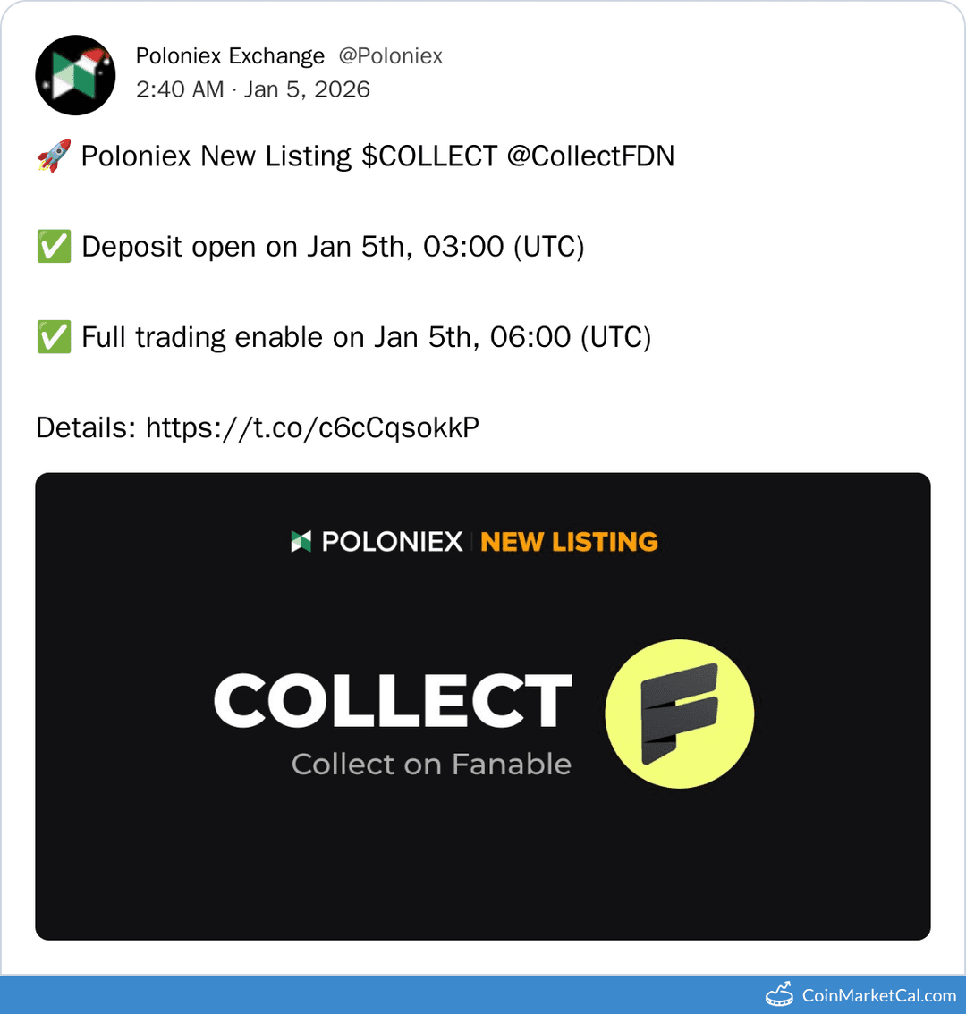 Poloniex Listing of COLLECT on Fanable