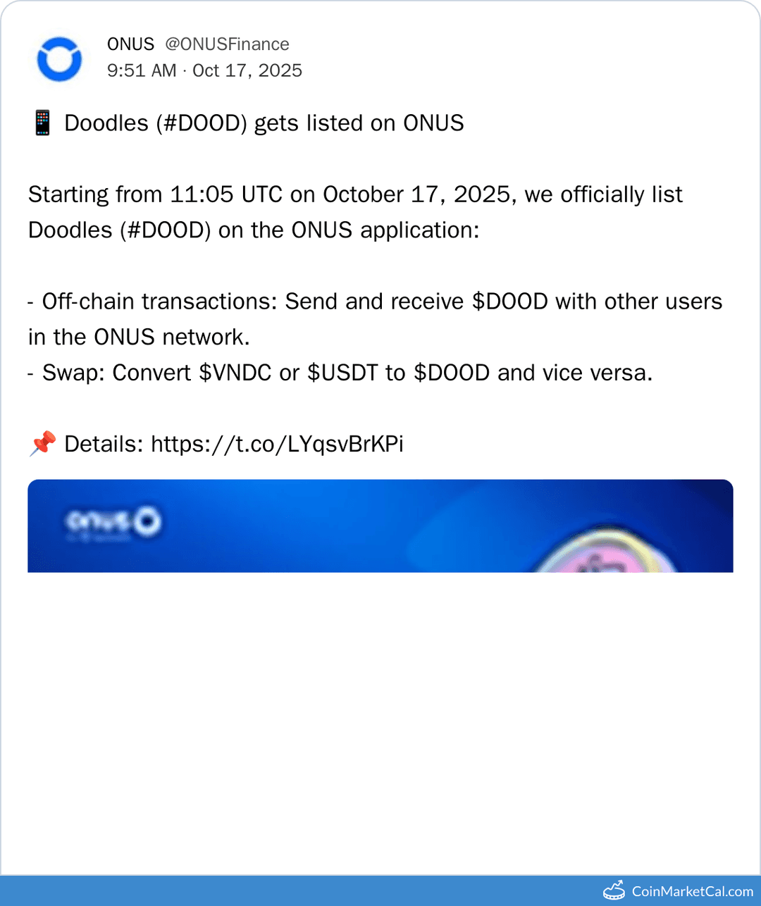ONUS Listing Doodles on ONUS Exchange