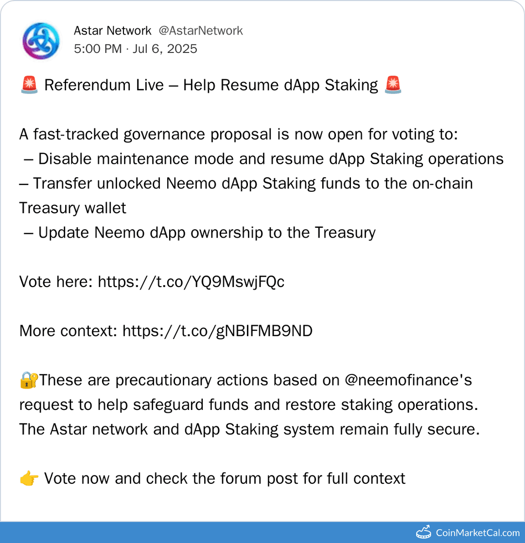 Astar Network Governance Vote: dApp Staking Reactivation