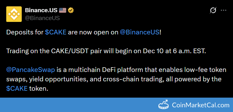 Binance.US PancakeSwap CAKE/USDT Listing