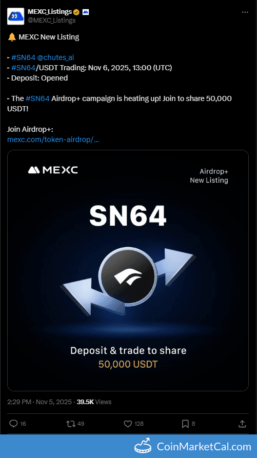 MEXC Global Listing of Chutes (SN64) on November 6, 2025