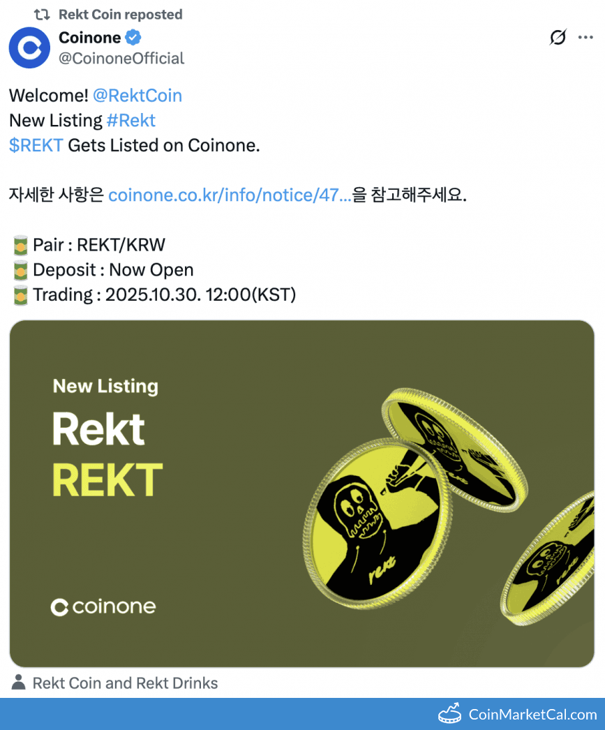 Coinone Listing of Rekt (REKT) Token
