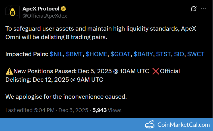 ApeX Protocol Delisting of Multiple Coins