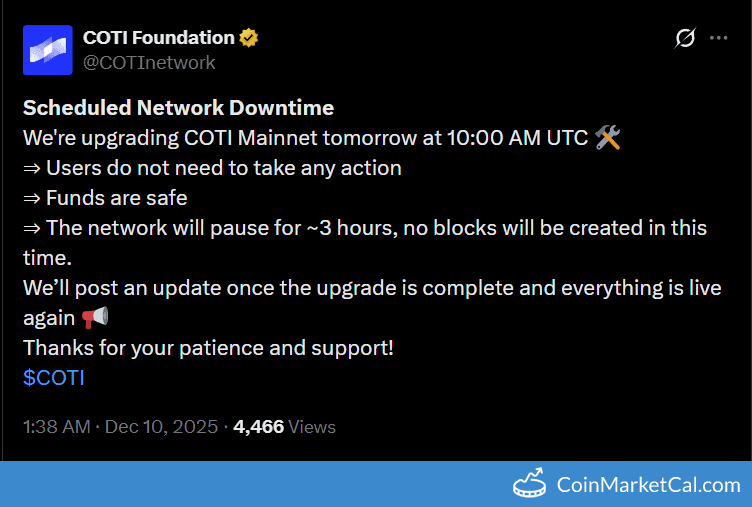 COTI Mainnet Upgrade December 10, 2025