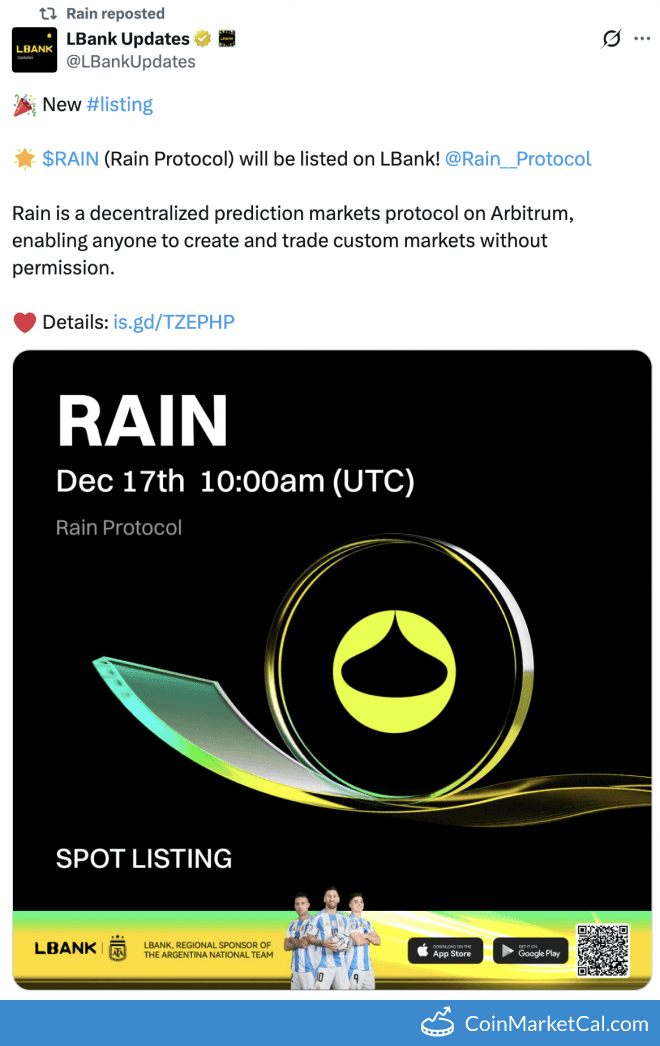 LBank Listing of Rain (RAIN) with RAIN/USDT Pair